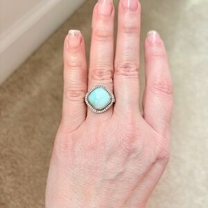 Marahlago Cushion Larimar, White Sapphire, Sterling Silver Women's Ring. Sz 6.